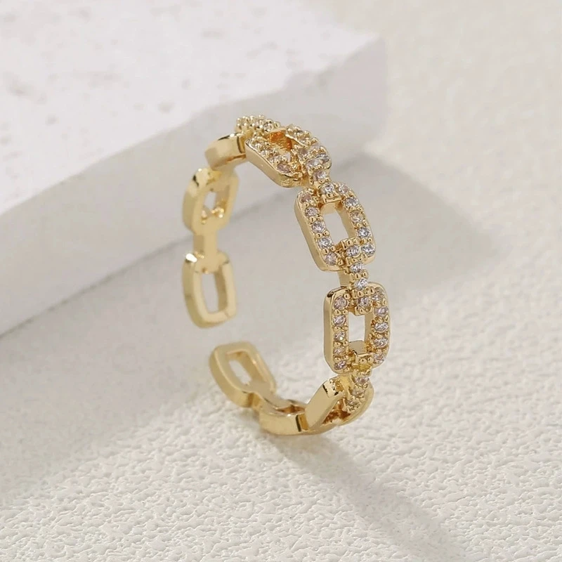 Anelli aperti a catena intrecciata con zirconi di moda per le donne Anello da dito elegante color oro argento Regalo di gioielli da sposa coreani femminili