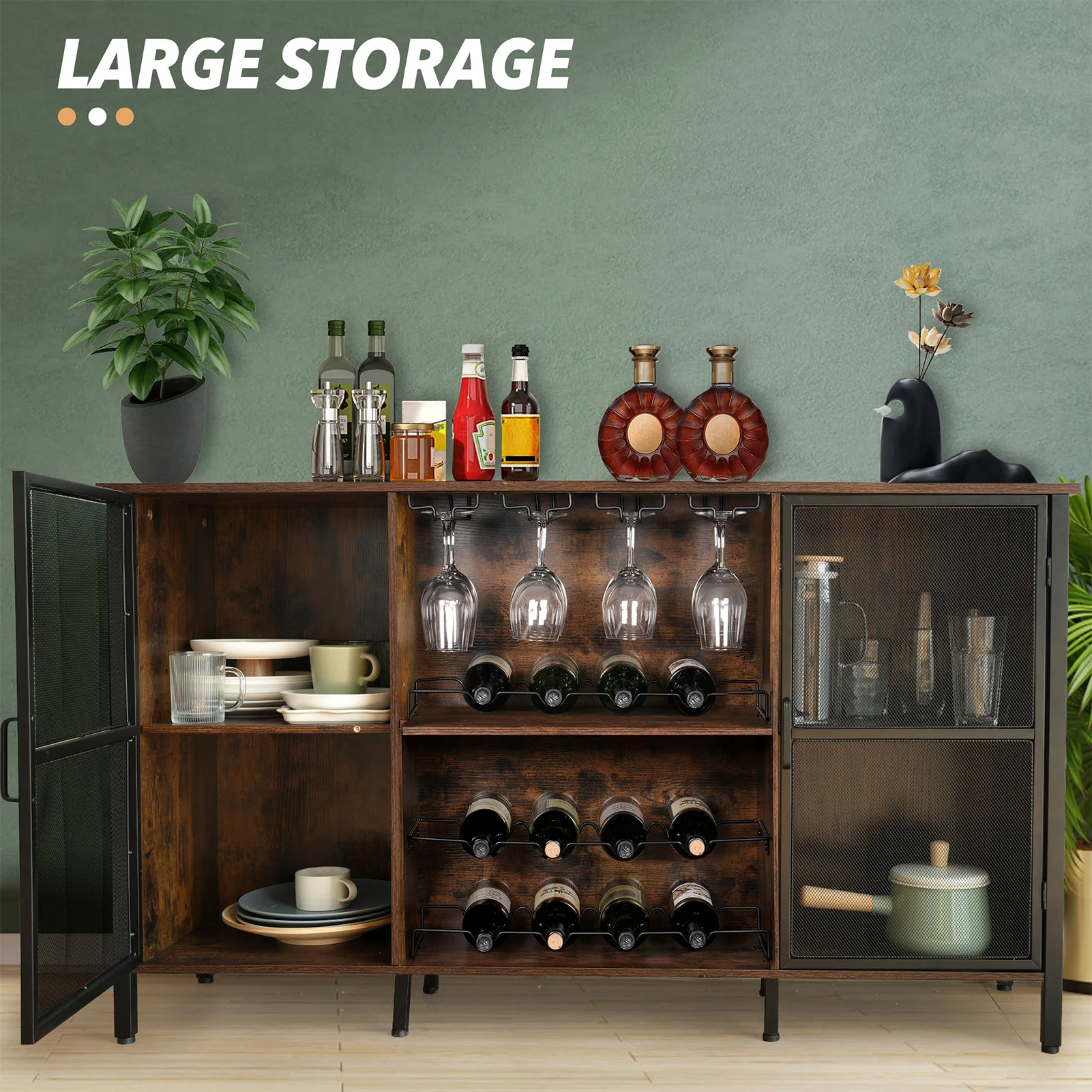 Armadi per vino Credenza e buffet per la casa, cucina, sala da pranzo, mobile da bar per vino in legno rustico marrone rustico