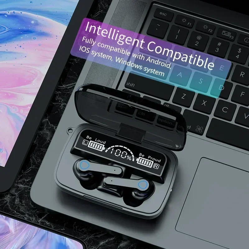 Nuove cuffie Bluetooth M19 TWS 5.3 Cuffie Touch IPX7 Cuffie con display digitale impermeabili
