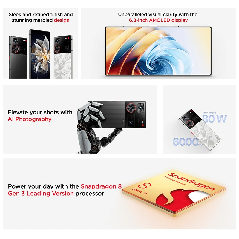 Globale Version Nubia Z60 Ultra Leading Version 6,8" Smartphone 5G Snapdragon 8 Gen3 NFC 6000mAh 80W Schnellladeakku NX721J