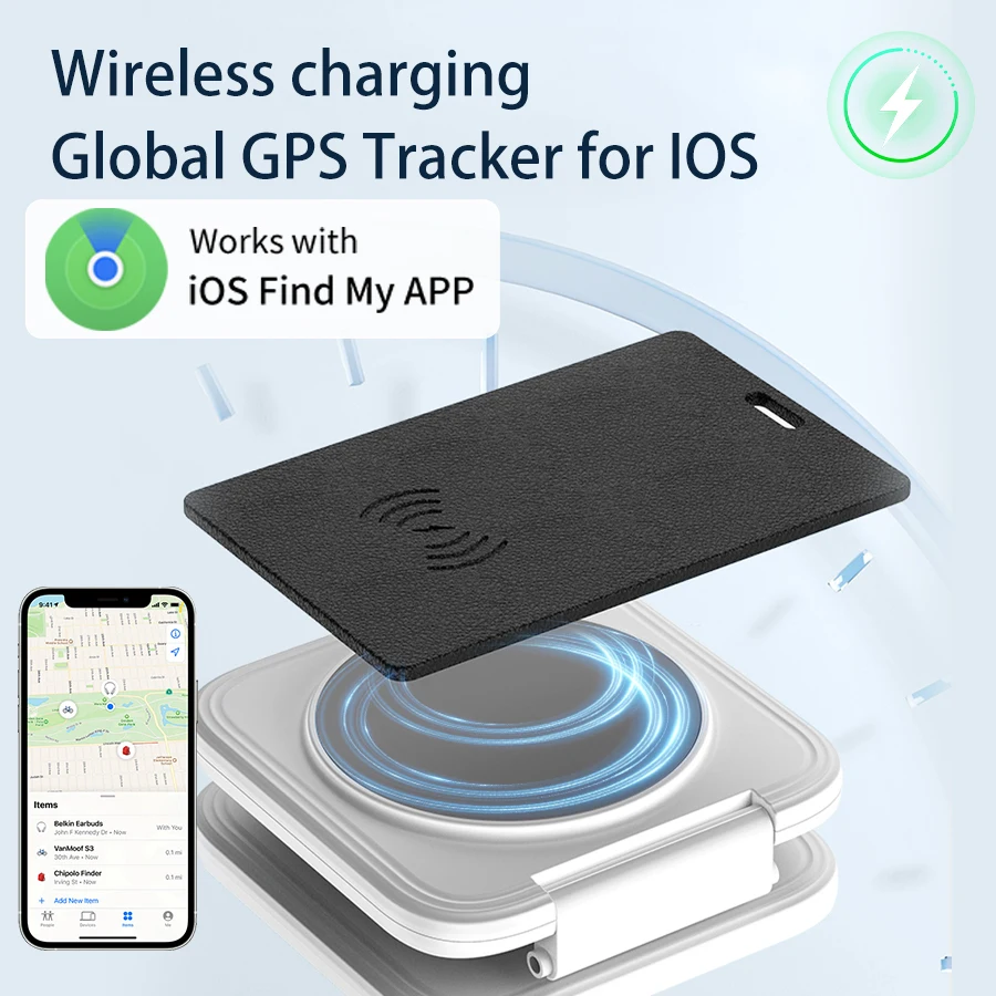 Rastreador gps recarregável para iphone ios etiqueta inteligente encontrar meu aplicativo mfi bluetooth cartão anti-perda posicionador global localizador chave carteira