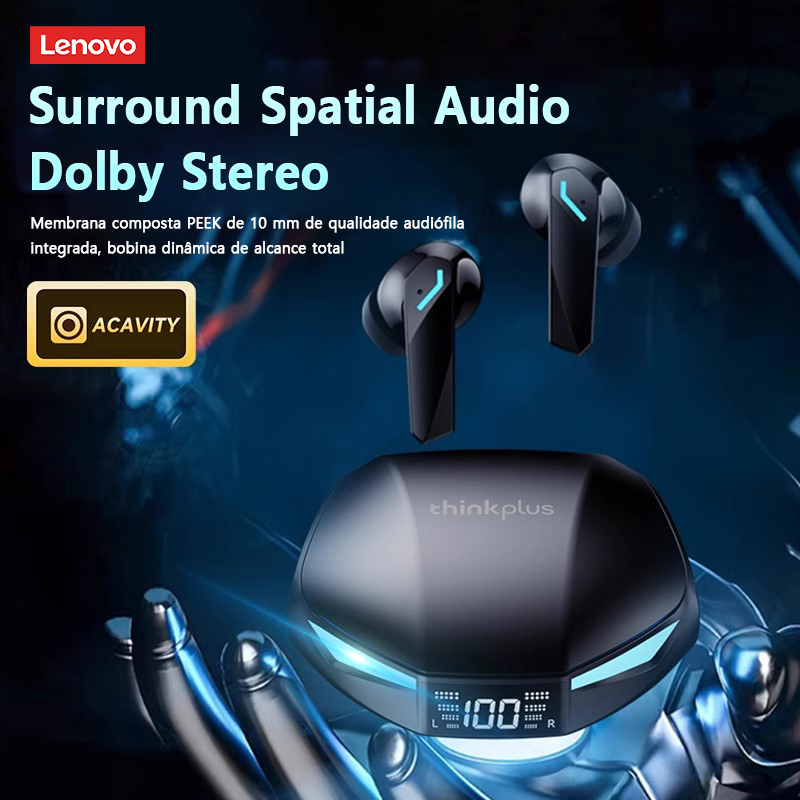 Novo lenovo gm2 pro max sem fio bluetooth 5.4 fones de ouvido led display digital à prova dwaterproof água com cancelamento ruído gaming headset