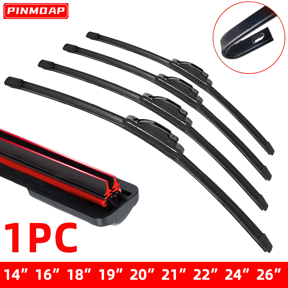 Lâmina de limpador dianteiro para para-brisa de carro, gancho em j, peças automotivas de borracha universal, 14 "16" 18 "19" 20 "21" 22 "24" 26", 1 peça