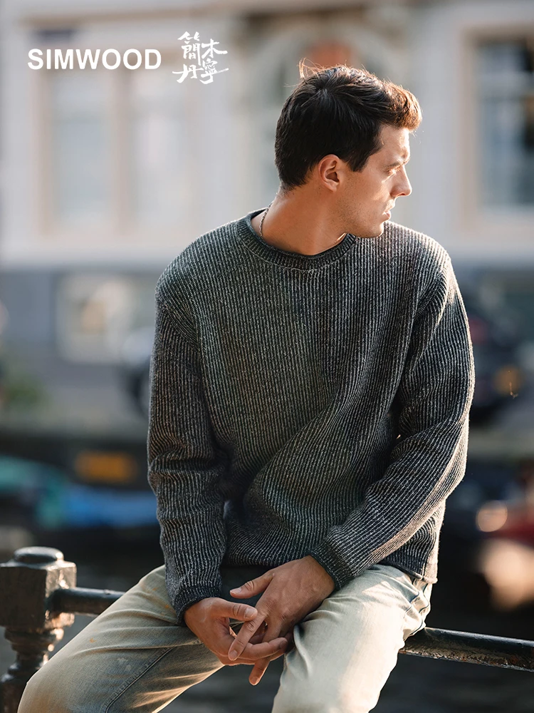 SIMWOOD Hohe Standard 2024 Herbst Winter Neue Oversize 5 Gauge Pullover Männer Locken Saum Plus Größe Strickwaren