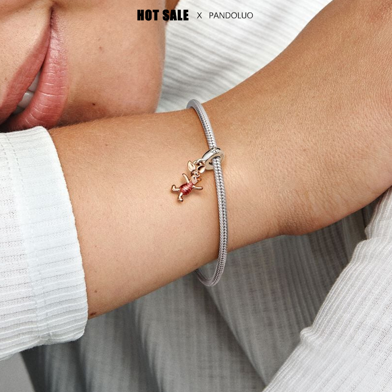 Disney Winnie the Pooh Piglet Dangle Charm เหมาะกับสร้อยข้อมือ PANDORA สําหรับผู้หญิง 925 จี้เงินลูกปัดเครื่องประดับของขวัญขายร้อน