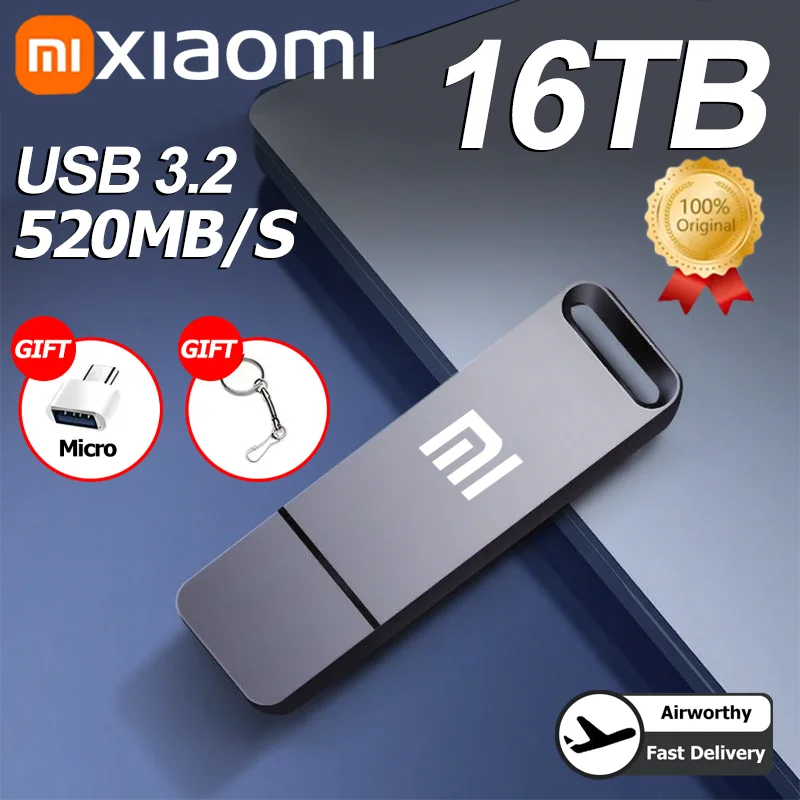 Xiaomi Original Pen Drive 16TB USB 3.2 Flash Drive High-Speed Pen Drive Type-C Metal USB Memory For Computer Storage Devices2025