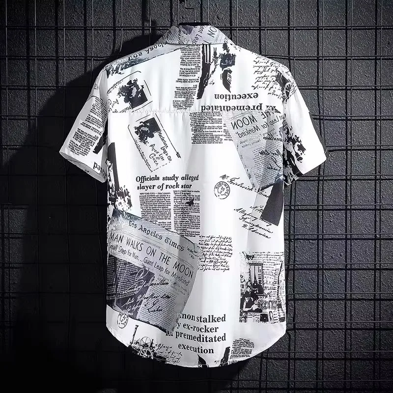 Kurzarmhemd für Herren, dünner Graffiti-Druck, Hong Kong-Modekleidung, Strand, Blumenmuster, lockeres Halbarmhemd