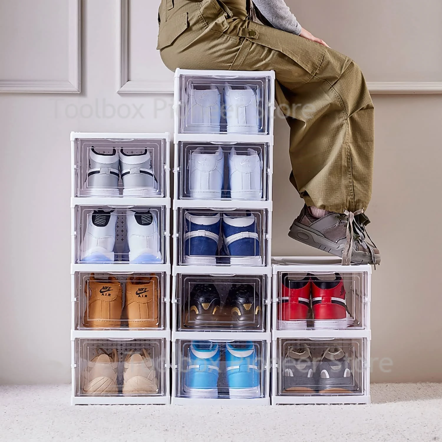 3/6 Layers Shoes Box Foldable Sneaker Shoe Storage Box Stackable Transparent Dustproof Cabinet Shoe Organizers Rack Shelf