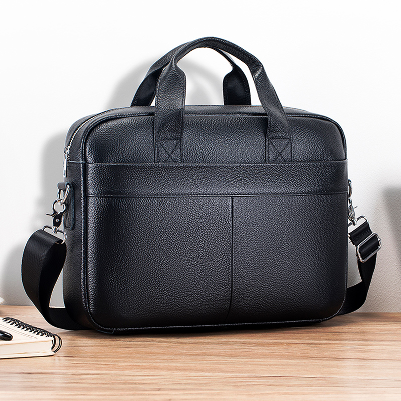Borsa a mano da uomo in pelle, valigetta in pelle di vacchetta con strato superiore. Borsa per computer di grande capacità con croce diagonale a spalla singola, borsa da lavoro.