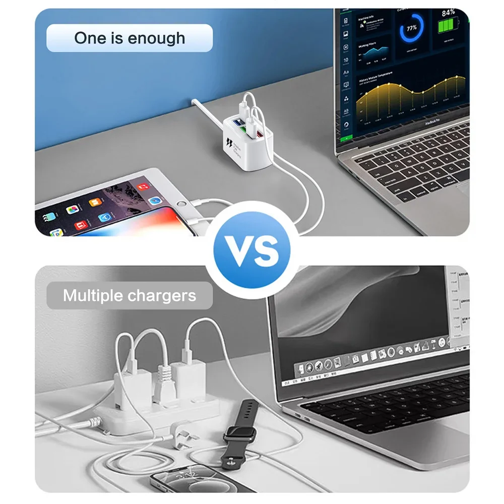 高速 USB 充電器 6 in 1 電源タップ デスクトップ充電ステーション 高速充電 1m コード USB ハブ アダプター ソケット iPhone 16 ホーム用