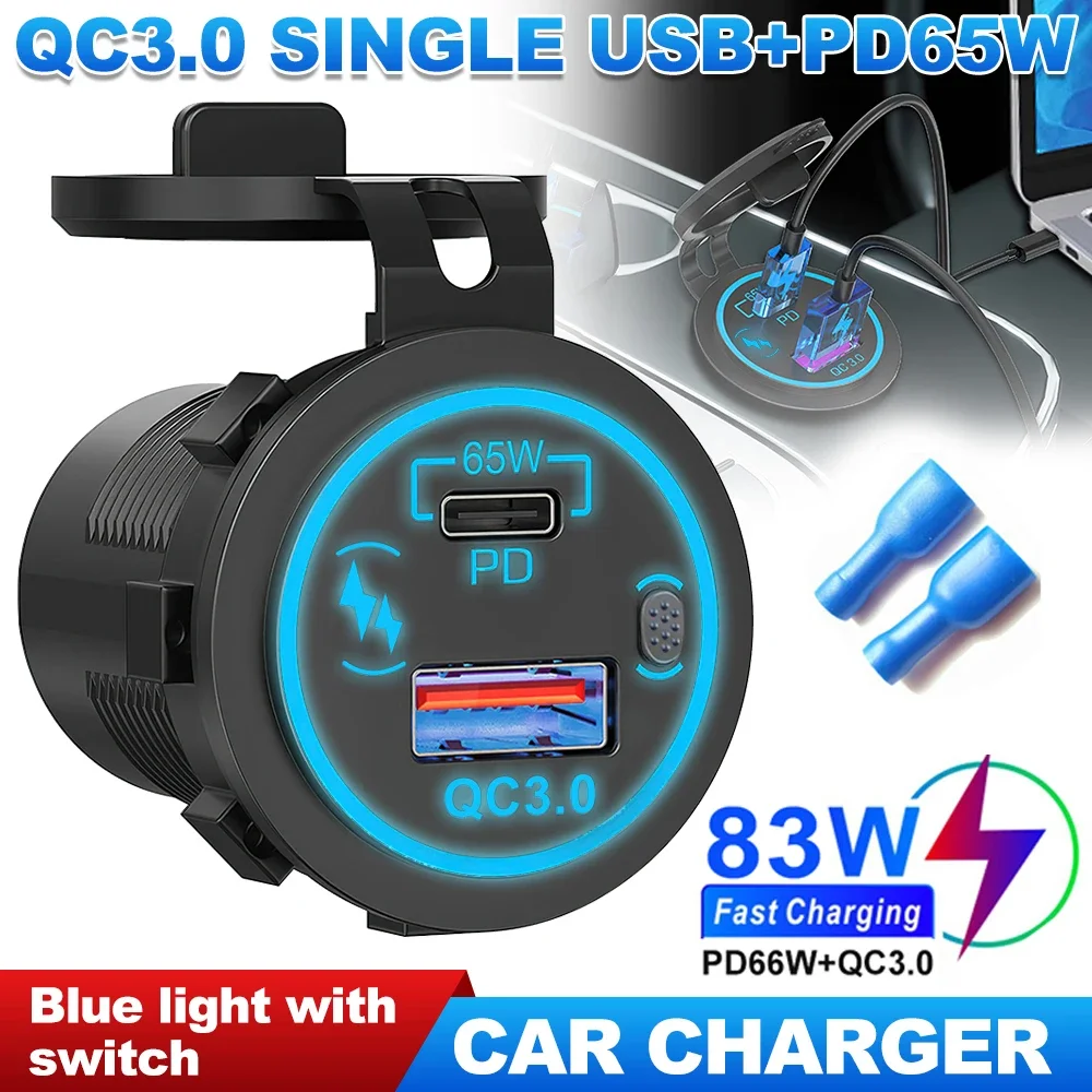 PD QC3.0 Quick Phone Charger Socket Dual USB Ports Waterproof with LED Touch Switch Power Adapter For Huawei IPhone Samsung
