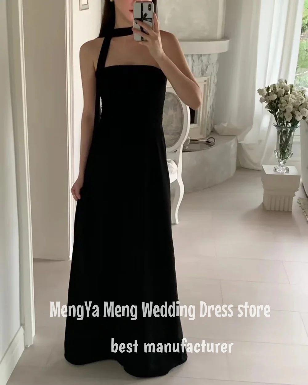 Zhuishu personalizado simples preto uma linha coreia vestidos de noite sem alças dois estilos até o chão vestido de festa de casamento plus size