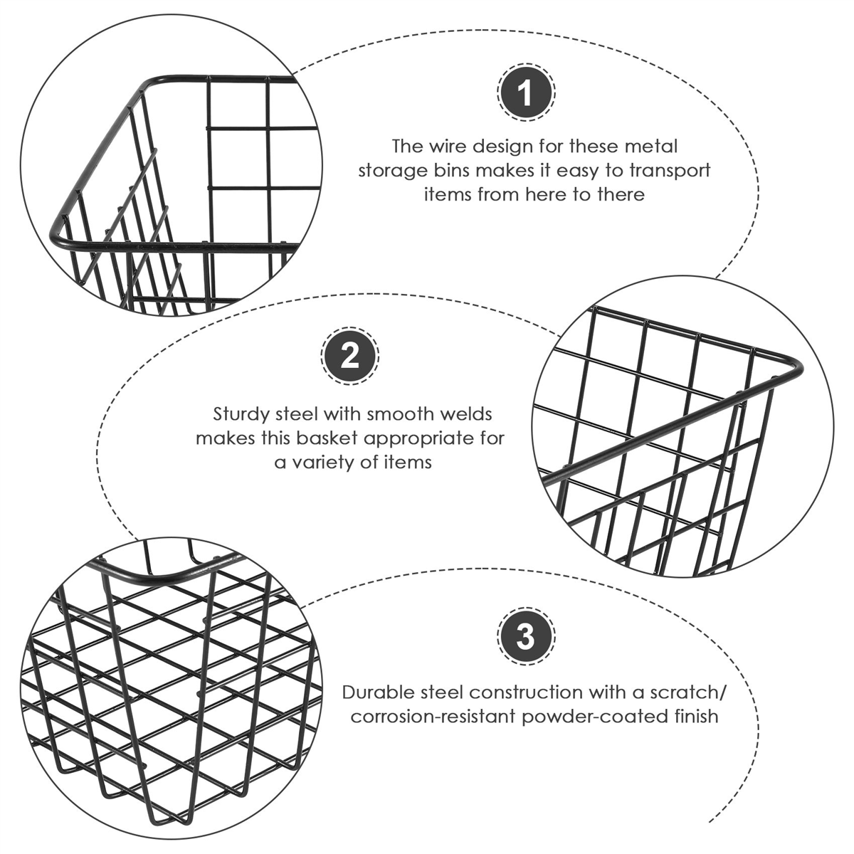 Cesta com fio de ferro oco, cestas de armazenamento cesta de metal sem forro organizador de cozinha de banheiro preto