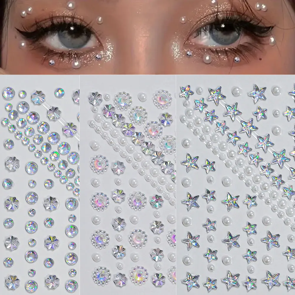 1pc 3D twarz Aurora kryształowy diament naklejki z tatuażami DIY oczy twarz ciało gwiazda perła dżetów festiwal makijaż tatuaże naklejki