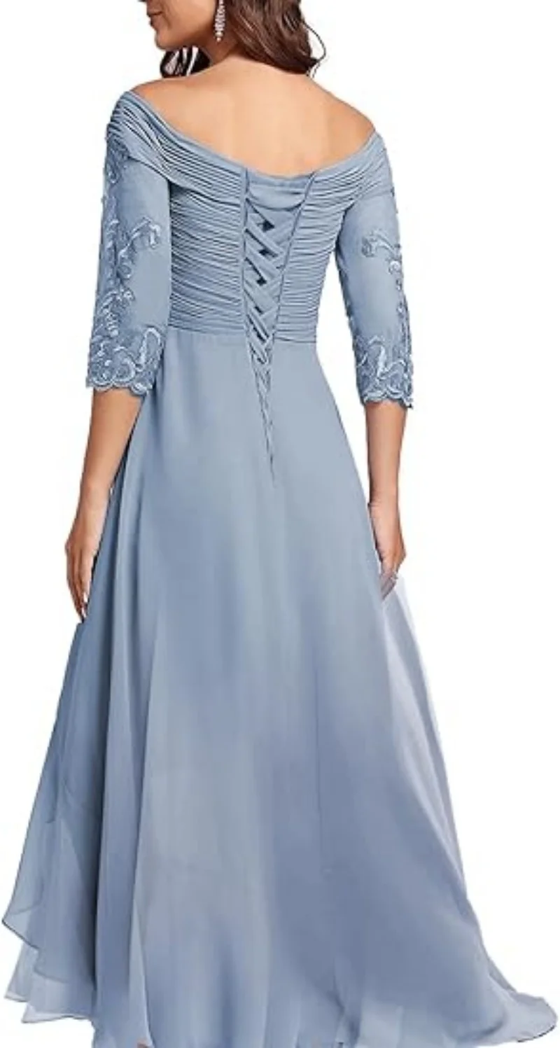 Robes de mère de la mariée pour mariage, robes longues en mousseline de soie, col en V, soirée formelle, lacets dans le dos