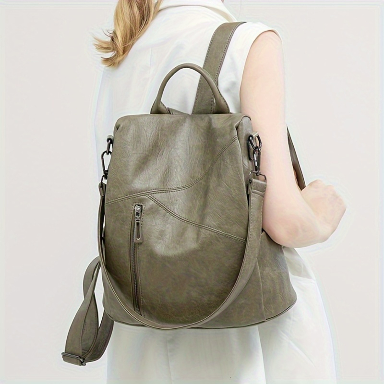 1pc PU レザーカジュアルトラベルコンピュータバックパック - ファッションスクールバッグ