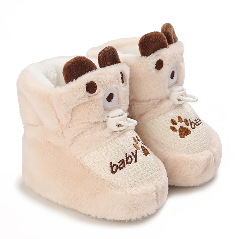 Desenhos animados todos os algodão damasco colorido urso bebê sapatos de algodão com isolamento de pelúcia e solas macias para sapatos de caminhada do bebê