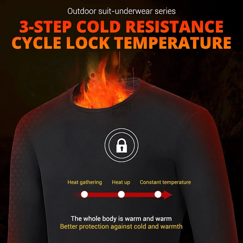 冬のサーマルジャケット加熱ベスト男性加熱下着熱メンズスキースーツ USB 電熱服フリースロングジョンズ