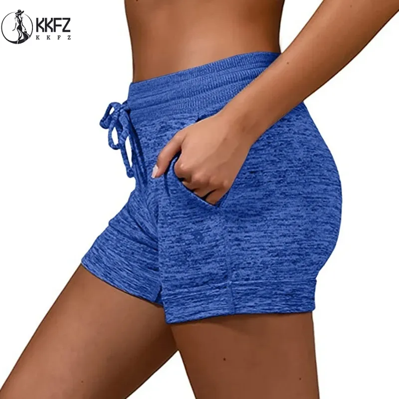Short ajusté à taille élastique pour femme, vêtements solides, poche inclinée, proximité Wstring, décontracté