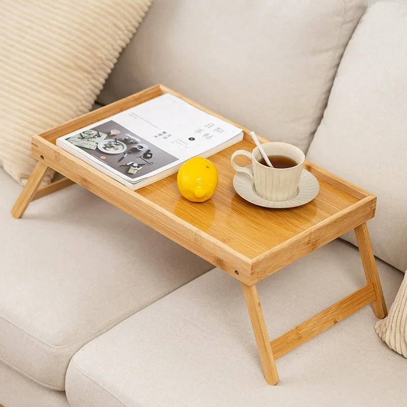 Bed Tray Table Folding Legs Portable Breakfast Tray for Sofa Eating, Drawing, Platters Bamboo Serving Lap Desk Snack Tray