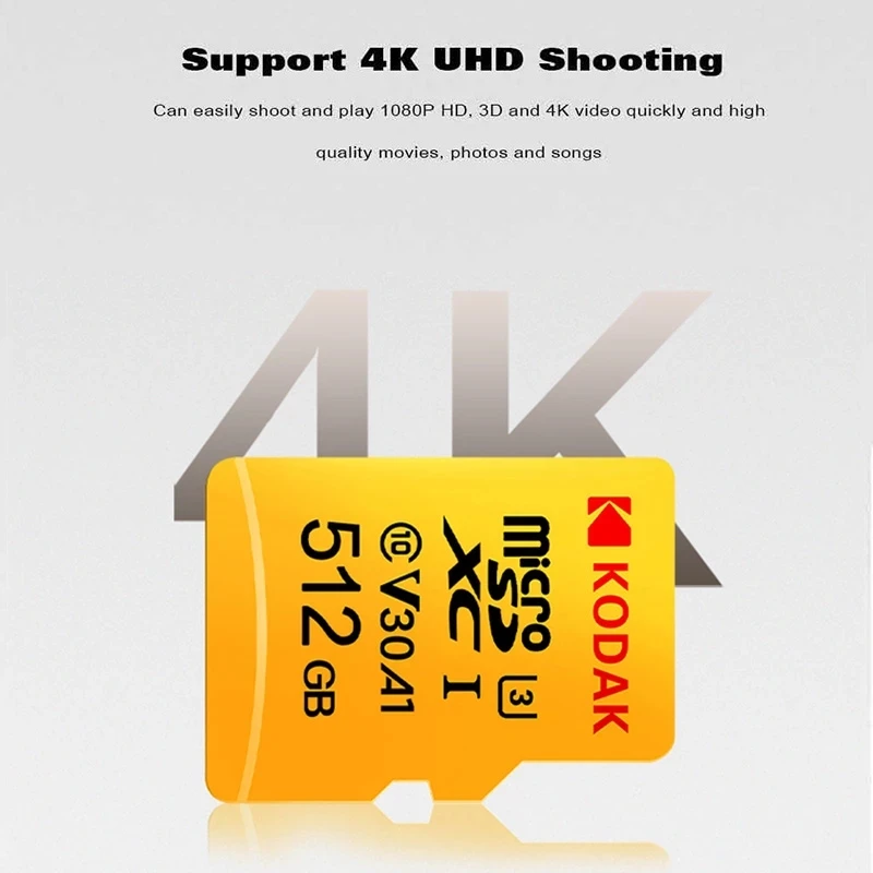 KODAK-Carte mémoire Micro SD, Carte Flash TF, Irritation 10, U3, V30, 4K, 128 Go, 256 Go, 64 Go, 32 Go, Téléphone, Drone, Appareil photo