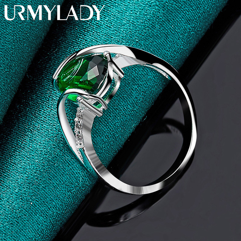 URMYLADY 925 スターリングシルバー ウォーター ドロップ ターコイズ 7-10 #   女性のためのリング結婚式のチャーム婚約ファッションジュエリー