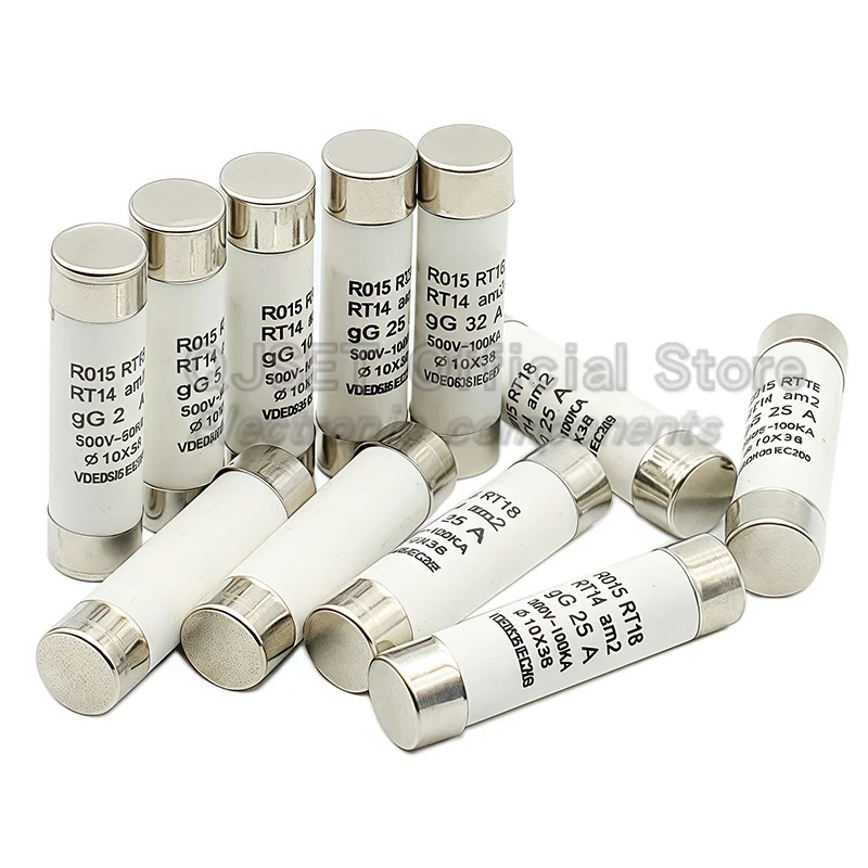 10 ชิ้น R015 10*38 Fast blow ฟิวส์เซรามิค 10x38 มิลลิเมตรฟิวส์ 500 โวลต์ 0.5A 1A 2A3A 4A 6A 8A 10A 16A 20A 25A 32A 40A 380 โวลต์ RO15 RT18 RT14 RT19