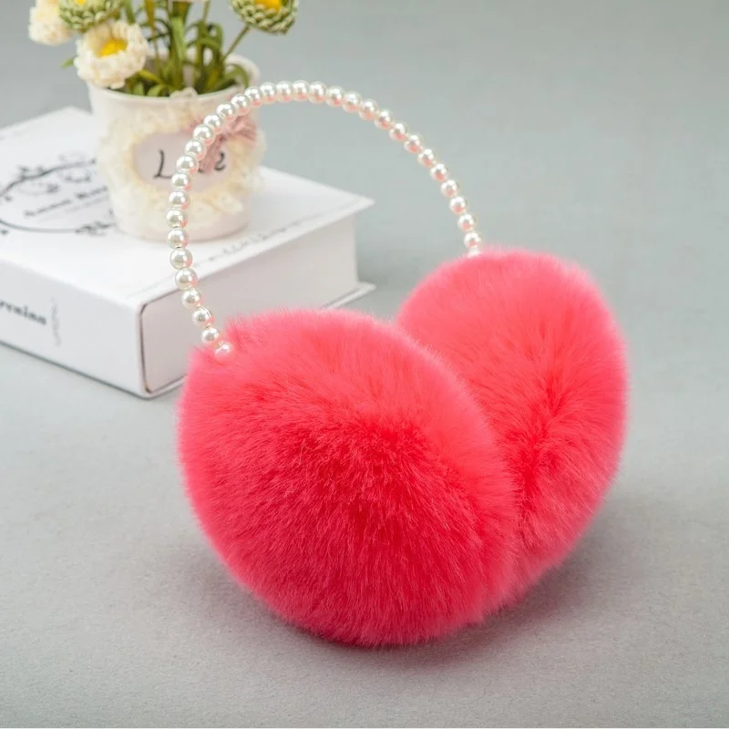 หญิงสาวฤดูหนาว Fluffy Plush Earmuffs เลียนแบบเพิร์ลลูกปัดแถบคาดศีรษะ Thicken หูอุ่นเจ้าหญิงเด็กจัดแต่งทรงผม Headwear