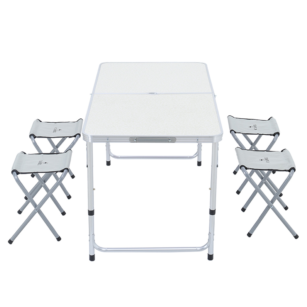 【Breeins】Folding Picnic Table with 4 Stools Portable Lightweight Aluminum Table Stools Set
