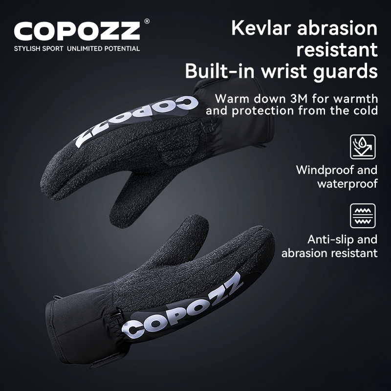 COPOZZ Winter-Skihandschuhe, Kevlar, verschleißfestes Material, Snowboard, Herren und Damen, Thermo-Schneehandschuh, Fäustlinge mit integriertem Handgelenkschutz