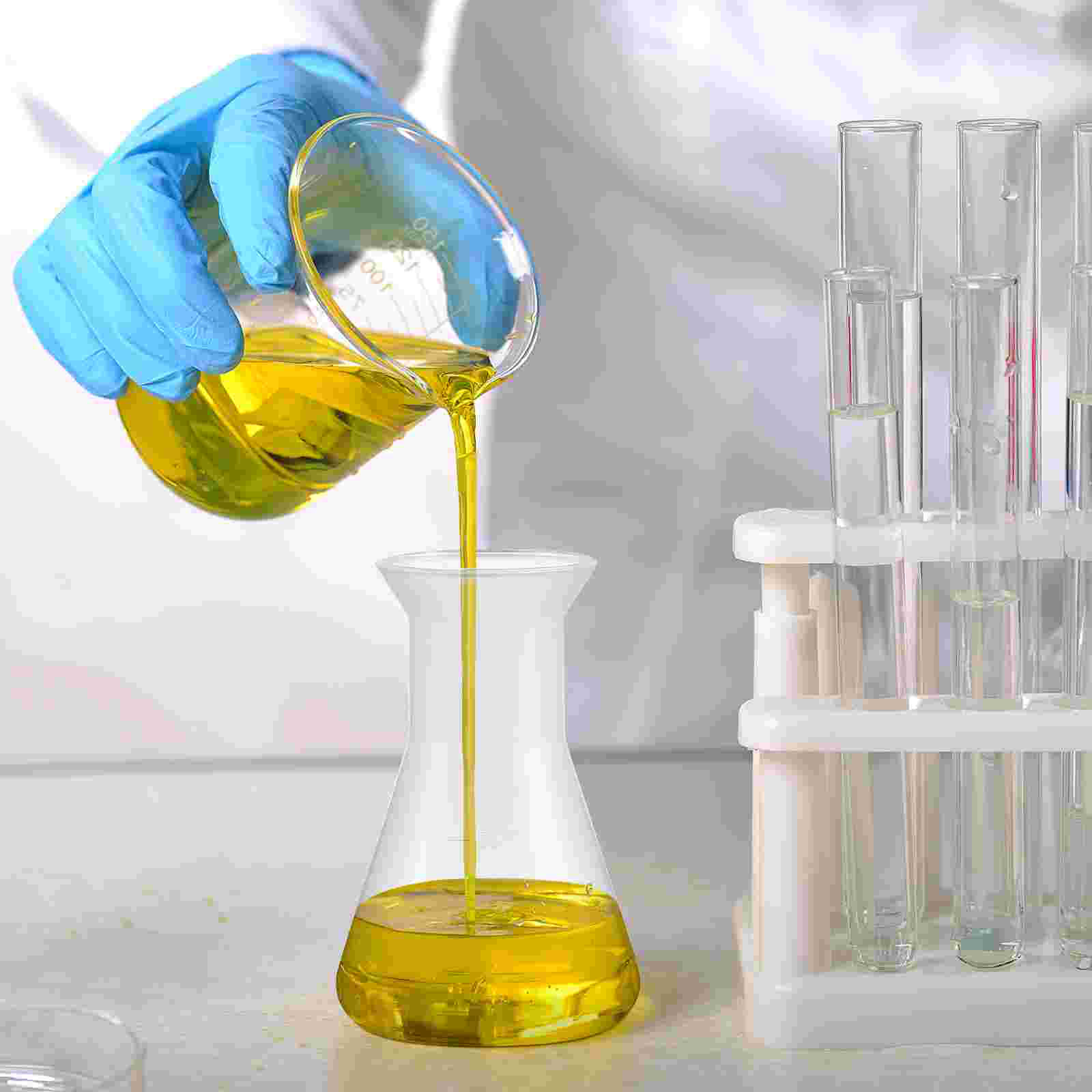 プラスチックラボビーカーと試験管、erlenmeyerコーンツール、5個