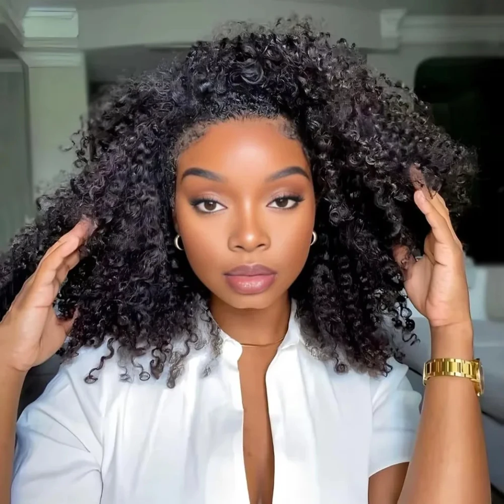 Mezza parrucca riccia crespa 200% densità capelli Remy parrucche ricci 100% capelli umani senza lasciare fuori aggiornamento clip senza colla nelle mezze parrucche per le donne