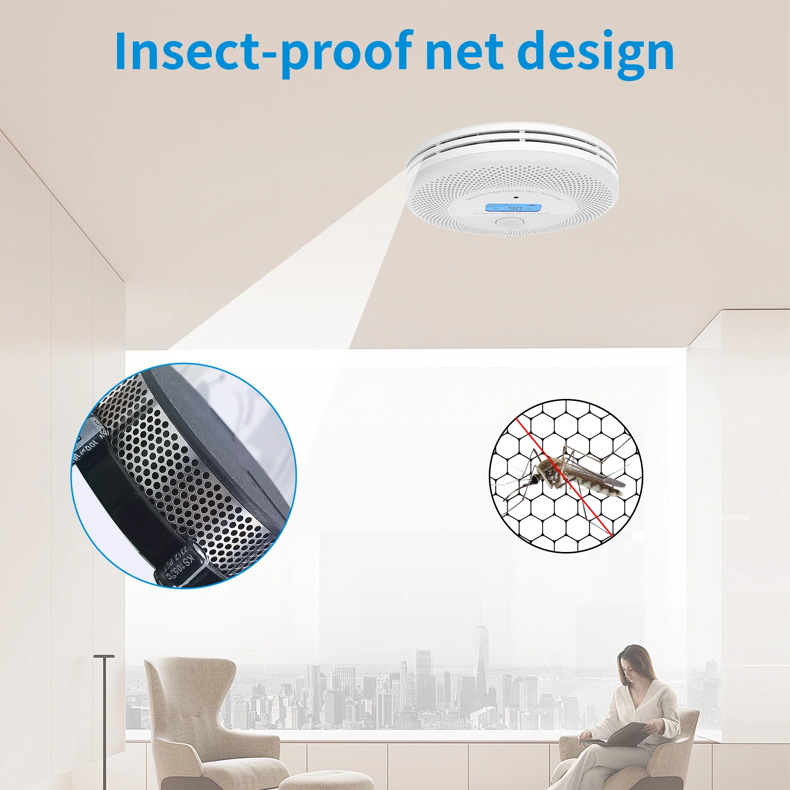 2-in-1 Smoke and Carbon Monoxide Detector Alarm with Voice Alert，10-Year Battery Fire & CO Alarm with Large LCD Display