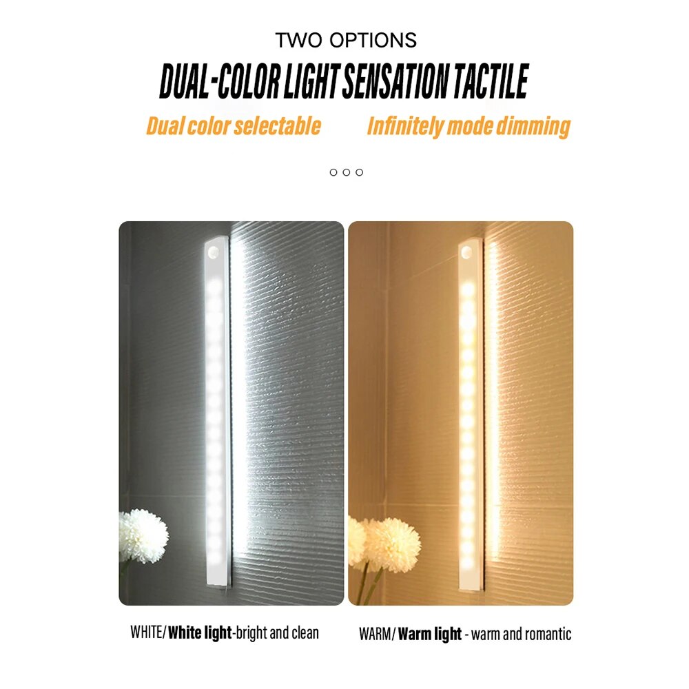 Luz esperta magnética do armário do sensor, luz recarregável da noite, apoio home do armário, infinitamente dimmable, 20cm, 7,87"