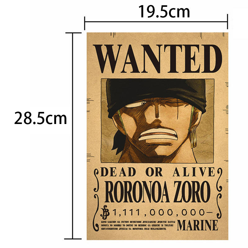 Luffy Wanted-Juego de pósteres Vintage de One Piece para decoración de pared de habitación, pegatinas de dibujos animados Zoro Wanted, 10 piezas