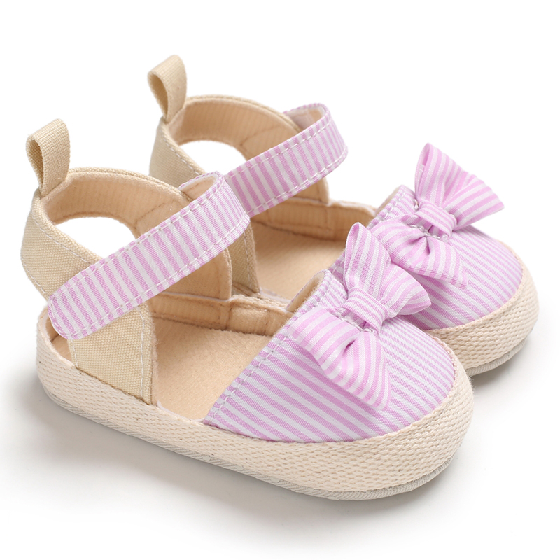 Été fille bébé sandales décontractées semelle souple confortable léger chaussures de marche arc toile bébé chaussures