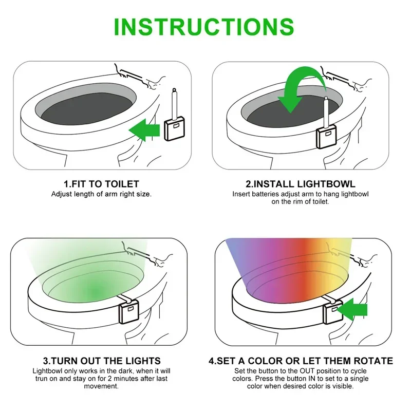ZK30 Sensor de movimiento PIR inteligente asiento de inodoro luz nocturna 8/16 colores retroiluminación impermeable para inodoro lámpara LED WC luz de inodoro