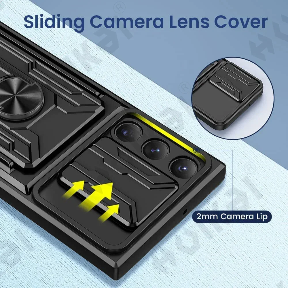 Чехол для Samsung Galaxy S25 S24 S23 S22 S21 Ultra Plus S20 FE A55 A35 A54 A14 4G 5G Slide Camera Card Holder 360 °   Крышка кольца