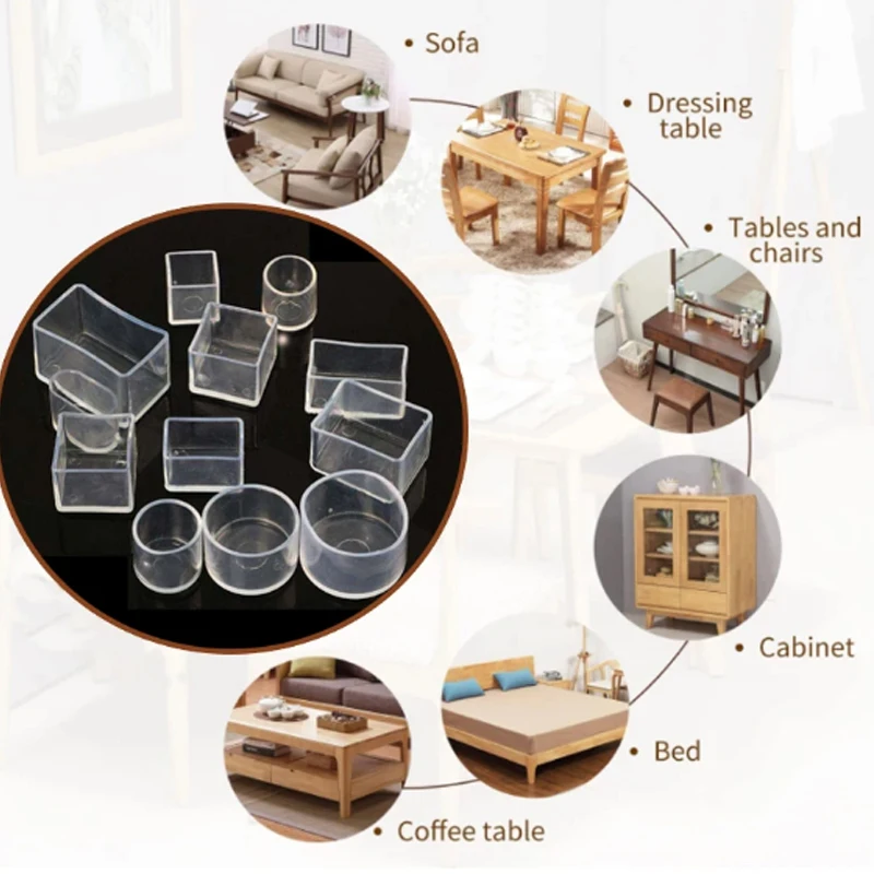 Vuông Ốp Cao Su Nỉ Ống Đầu Mút Trong Suốt Ống Cho Ghế Bàn Đồ Nội Thất 16-60mm Vòng/Chữ Nhật