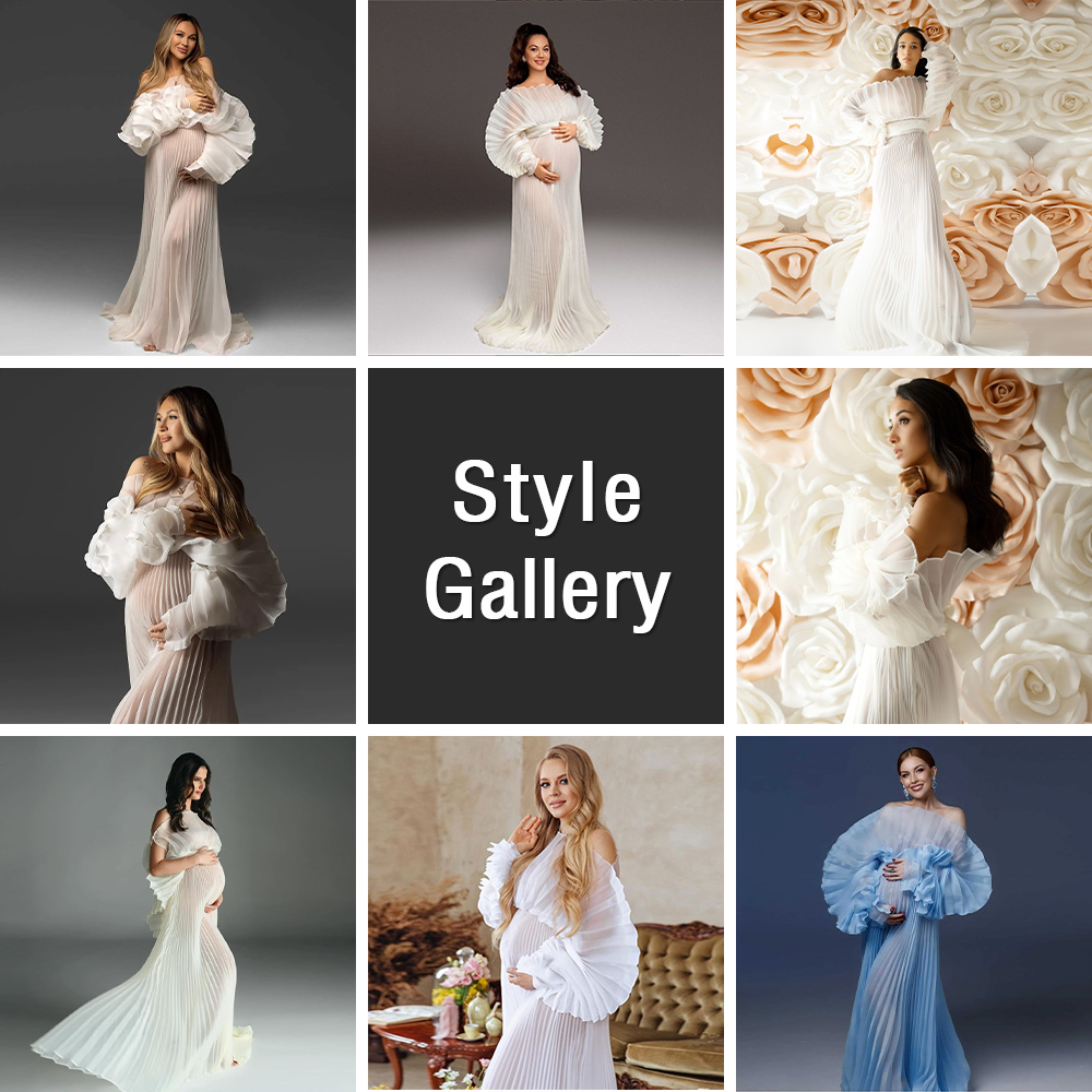 Modisches Organza-Plissee-Umstandskleid für Fotoshooting, weißes Kleid für die Schwangerschaft, Fotografie- und Umstandskleider in Übergröße YEWEN