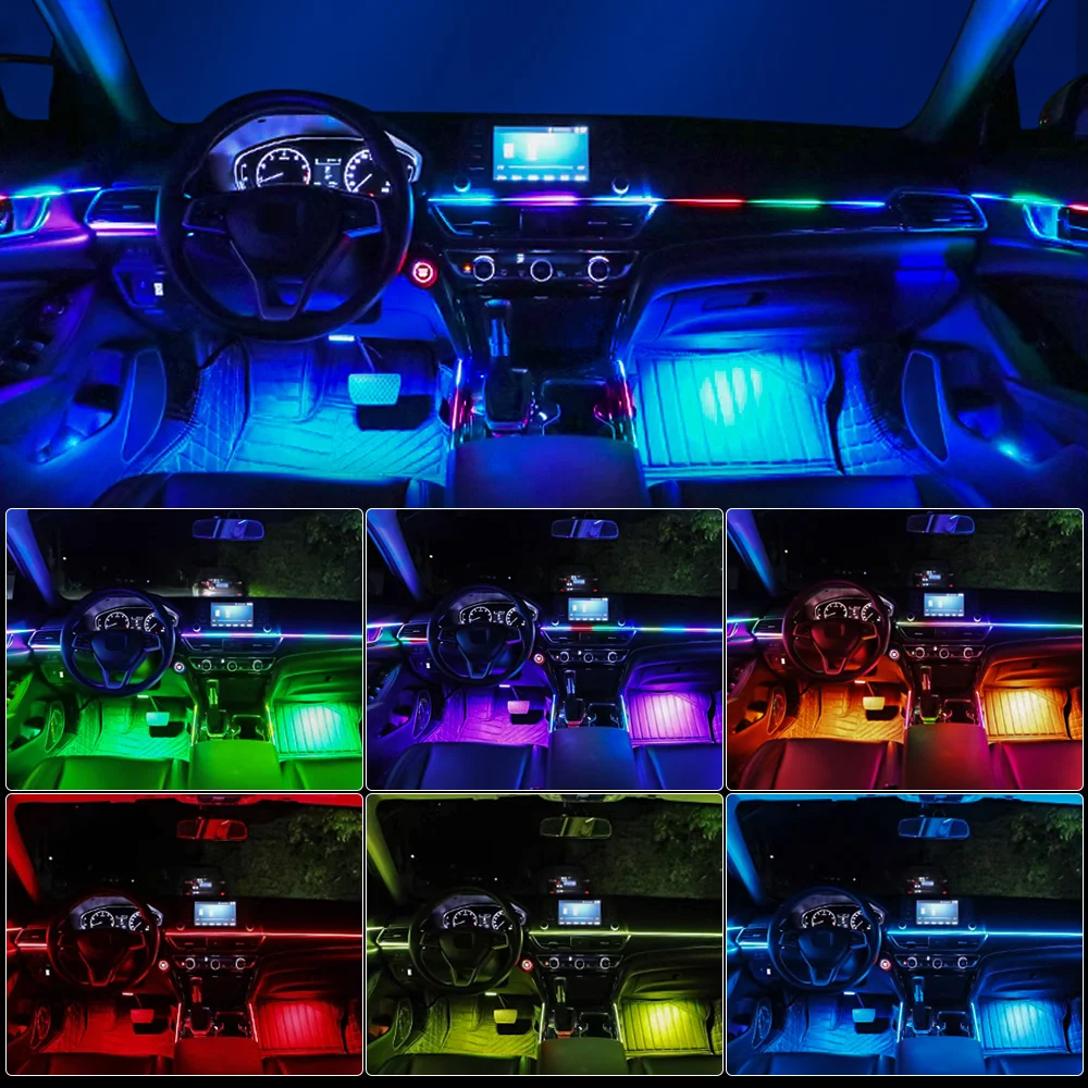 6/10/14/18/22 in 1 LED รถ Ambient ไฟ RGB 213 64 สีแถบอะคริลิค Symphony Streamer ภายใน Rainbow บรรยากาศโคมไฟชุด
