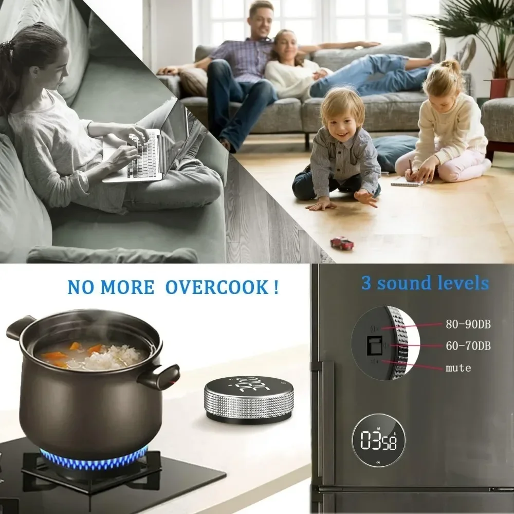 Küchentimer, digitaler Countdown, magnetischer Eieruhr zum Kochen mit Konstantlichtfunktion für Klassenzimmer, leise für Kinder und Erwachsene