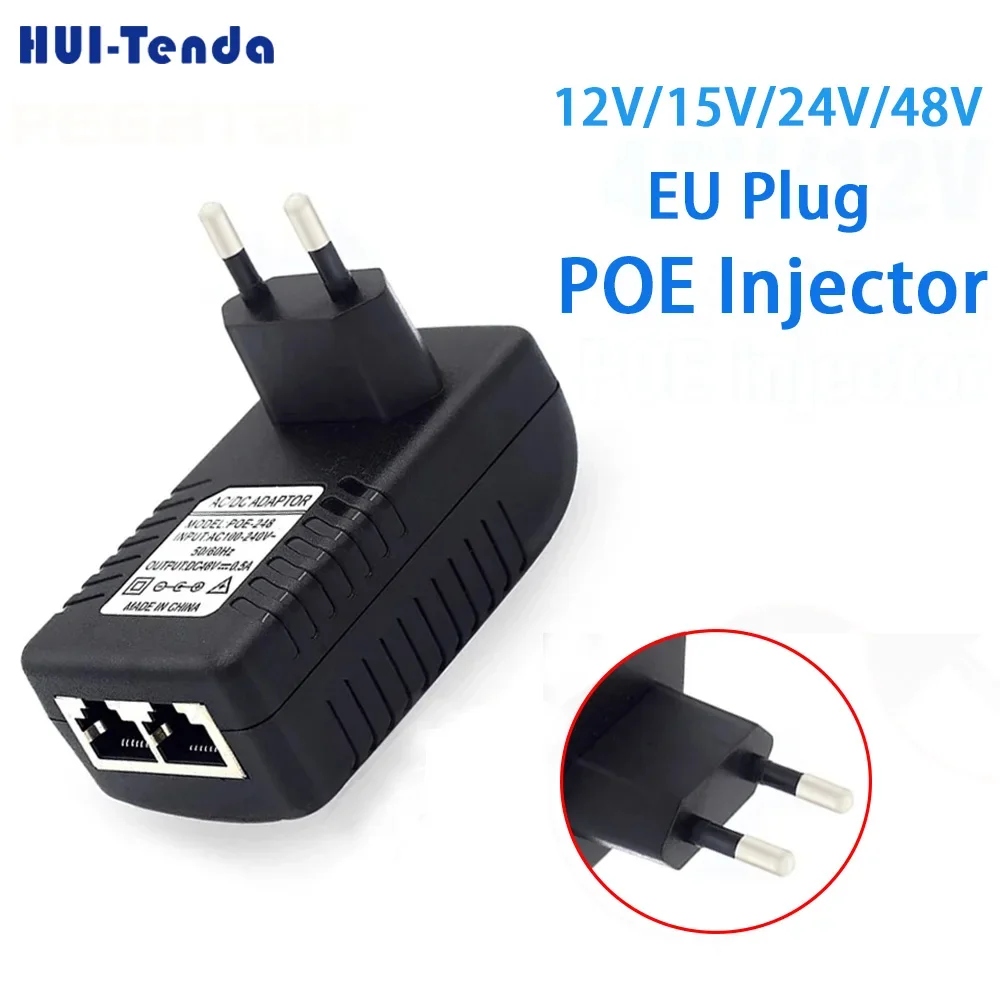 Huitenda-iniector POE, fuente de alimentación de 12V/15V/24V/48V, adaptador Ethernet 1A/0,5a POE para interruptor POE, cámara IP CCTV, teléfono AP, enchufe europeo