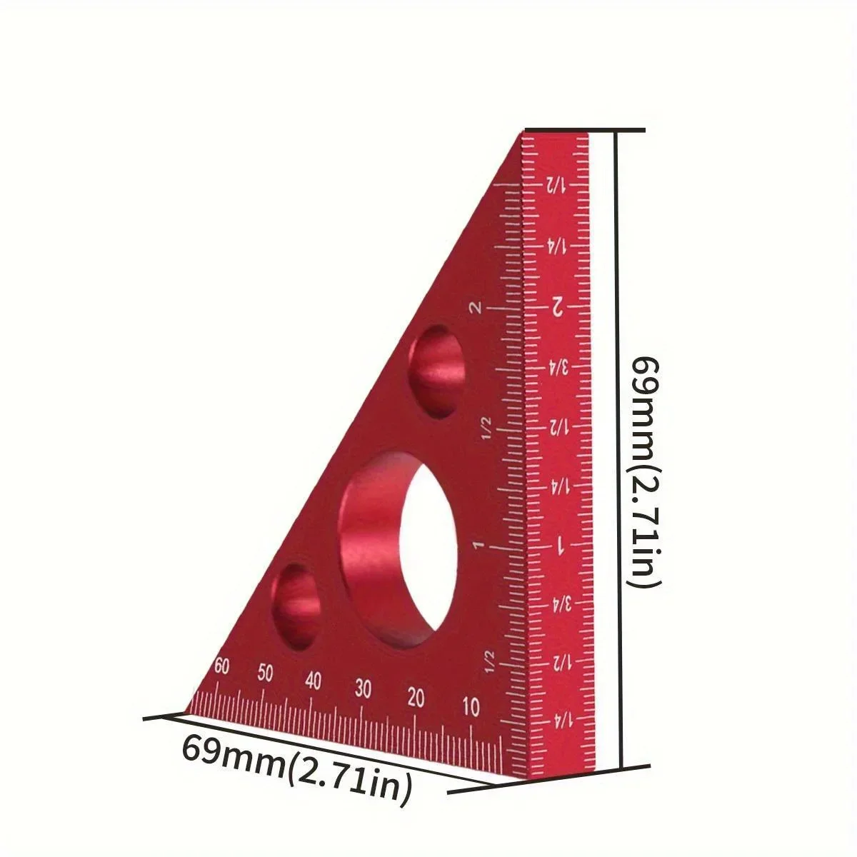 Regla Esquadro de aluminio, calibre de ángulo recto esmerilado de 45/90 grados, regla triangular con escalas imperiales y métricas