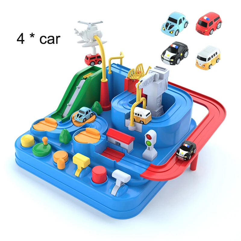 Modelo de carro ferroviário de corrida brinquedos educativos crianças pista jogo de aventura cérebro trem interativo mecânico animais espaço foguete brinquedo