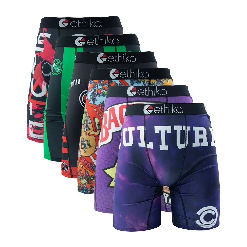 Ethika 6 pçs roupa interior masculina boxers respirável homem natação cuecas plus size impressão calcinha dos homens troncos sexy boxershorts