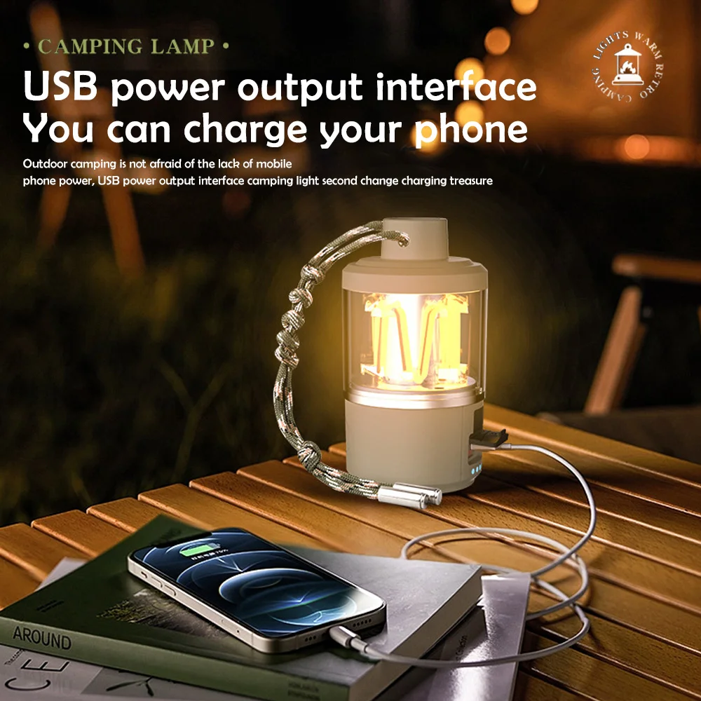 LED Camping Lantern Rechargeable Portable Flashlight Work Light 5  Modes Hanging Tent Lamp 8 Light Filaments Outdoor