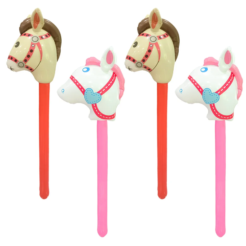 Varas infláveis de cabeça de cavalo, 4 unidades, material pvc, decoração de jogo de festa, varas infláveis, varinha de cabeça de animal festiva