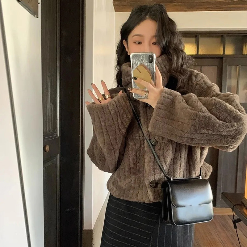 Rimocy inverno quente casacos de lã de cordeiro moda feminina coreano acolchoado algodão outerwear mulher gola cortada jaqueta feminina 2024