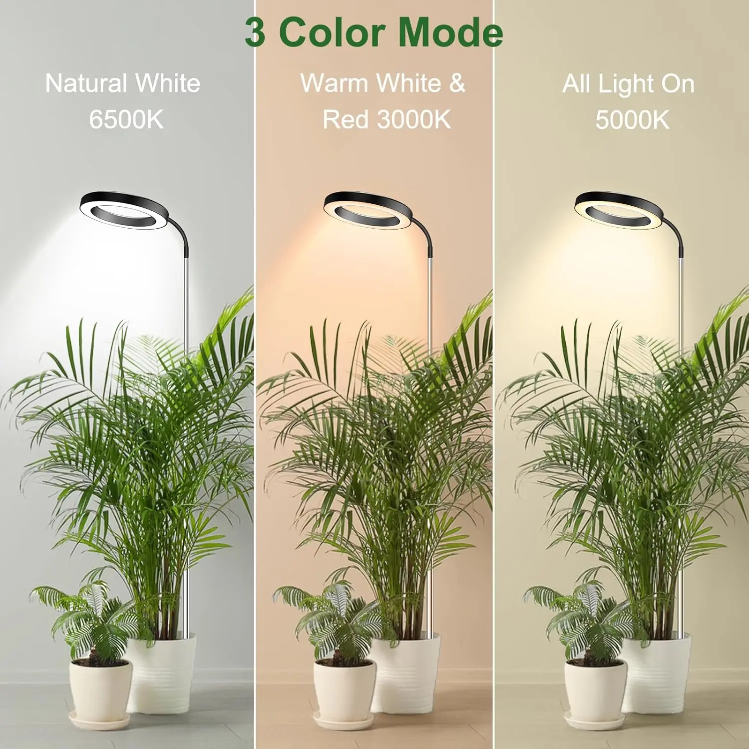 Museluce Grow Lights for Indoor Plants, 72 LEDs Full Spectrum Grow Lamp,Auto 3/9/12H Timer, 34-160cm Height Adjustable